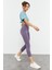 Eflatun Yüksek Bel Slim Fit Dar Paça Kadın Kapri Tayt - 93097 7
