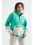 Deniz Yeşili Etek Ucu Büzgülü Yarım Fermuarlı Oversize Kadın Polar Sweatshirt - 97238 1