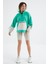 Deniz Yeşili Etek Ucu Büzgülü Yarım Fermuarlı Oversize Kadın Polar Sweatshirt - 97238 2