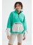 Deniz Yeşili Etek Ucu Büzgülü Yarım Fermuarlı Oversize Kadın Polar Sweatshirt - 97238 5
