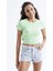 Fıstık Yeşil Basic Yanı Pencereli O Yaka Kadın Crop Top T-Shirt - 97207 3