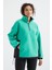Deniz Yeşili Yarım Fermuar Etek Ucu Büzgülü Dik Yaka Oversize Kadın Polar Sweatshirt - 97236 6