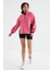 Şeker Pembe Yarım Fermuar Etek Ucu Büzgülü Dik Yaka Oversize Kadın Polar Sweatshirt - 97236 2
