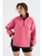 Şeker Pembe Yarım Fermuar Etek Ucu Büzgülü Dik Yaka Oversize Kadın Polar Sweatshirt - 97236 5