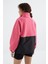 Şeker Pembe Yarım Fermuar Etek Ucu Büzgülü Dik Yaka Oversize Kadın Polar Sweatshirt - 97236 8