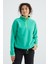 Deniz Yeşili Yarım Fermuar Etek Ucu Büzgülü Dik Yaka Oversize Kadın Polar Sweatshirt - 97234 1