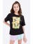 Tommy Life Siyah Oversize Yazı Baskılı O Yaka Düşük Omuz Kız Çocuk T-Shirt - 75032 4