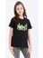 Siyah Basic Yazı Baskılı O Yaka Rahat Form Kız Çocuk T-Shirt - 75041 1