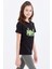 Siyah Basic Yazı Baskılı O Yaka Rahat Form Kız Çocuk T-Shirt - 75041 3