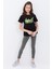 Siyah Basic Yazı Baskılı O Yaka Rahat Form Kız Çocuk T-Shirt - 75041 4
