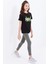 Siyah Basic Yazı Baskılı O Yaka Rahat Form Kız Çocuk T-Shirt - 75041 6