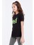Siyah Basic Yazı Baskılı O Yaka Rahat Form Kız Çocuk T-Shirt - 75041 7