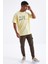 Sarı Air Baskılı O Yaka Erkek Oversize T-Shirt - 88097 5