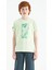 Açık Yeşil Ön Baskı Detaylı O Yaka Standart Kalıp Erkek Çocuk T-Shirt - 11099 1