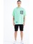 Su Yeşili Kapüşonlu Baskılı Kanguru Cepli Oversize Erkek T-shirt - 88196 2