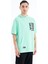 Su Yeşili Kapüşonlu Baskılı Kanguru Cepli Oversize Erkek T-shirt - 88196 4