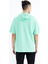 Su Yeşili Kapüşonlu Baskılı Kanguru Cepli Oversize Erkek T-shirt - 88196 7