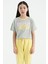 Gri Melanj Renkli Yazı Baskılı O Yaka Oversize Kısa Kollu Kız Çocuk T-Shirt - 75111 1