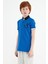 Saks Kol Ucu Renkli Logo Nakışlı Standart Kalıp Polo Yaka Erkek Çocuk T-Shirt - 11138 4