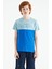 Saks Yazı Baskılı Renk Bloklu Standart Kalıp O Yaka Erkek Çocuk T-Shirt - 11134 1