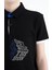 Siyah Ön Cep Detaylı Baskılı Standart Kalıp Polo Yaka Erkek Çocuk T-Shirt - 11102 3