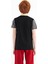 Siyah Yazı Baskılı Renk Bloklu Standart Kalıp O Yaka Erkek Çocuk T-Shirt - 11134 5