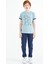 Açık Mavi Minimal Yazı Baskılı Standart Kalıp O Yaka Erkek Çocuk T-Shirt - 11132 3
