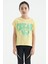Sarı O Yaka Düşük Omuzlu Rahat Form Kısa Kollu Kız Çocuk T-Shirt - 75128 1