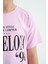Pembe O Yaka Yazı Baskılı Düşük Omuz Oversize Kız Çocuk T-Shirt - 75115 5