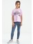 Pembe O Yaka Yazı Baskılı Düşük Omuz Oversize Kız Çocuk T-Shirt - 75115 8