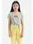 Gri Melanj Baskı Detaylı O Yaka Çok Renkli Bağlama Detaylı Kız Çocuk T-Shirt - 75113 1