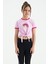 Pembe Baskı Detaylı O Yaka Çok Renkli Bağlama Detaylı Kız Çocuk T-Shirt - 75113 1