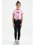Pembe Baskı Detaylı O Yaka Çok Renkli Bağlama Detaylı Kız Çocuk T-Shirt - 75113 2