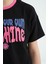 Siyah Renkli Yazı Baskılı O Yaka Oversize Kısa Kollu Kız Çocuk T-Shirt - 75111 5