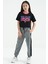 Siyah Renkli Yazı Baskılı O Yaka Oversize Kısa Kollu Kız Çocuk T-Shirt - 75111 6