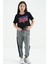 Siyah Renkli Yazı Baskılı O Yaka Oversize Kısa Kollu Kız Çocuk T-Shirt - 75111 7