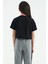 Siyah Renkli Yazı Baskılı O Yaka Oversize Kısa Kollu Kız Çocuk T-Shirt - 75111 8