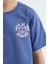Açık Eflatun Ön Arka Baskılı O Yaka Düşük Omuz Oversize Kısa Kollu Kız Çocuk T-Shirt - 75126 5