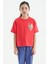 Rose Ön Arka Baskılı O Yaka Oversize Kısa Kollu Kız Çocuk T-Shirt - 75127 1