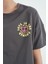 Koyu Gri Ön Arka Baskılı O Yaka Düşük Omuz Oversize Kısa Kollu Kız Çocuk T-Shirt - 75126 3