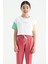 Beyaz Yazı Baskılı O Yaka Düşük Omuzlu Oversize Kız Çocuk T-Shirt - 75130 1