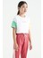 Beyaz Yazı Baskılı O Yaka Düşük Omuzlu Oversize Kız Çocuk T-Shirt - 75130 5