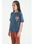 Petrol Ön Arka Baskılı O Yaka Oversize Kısa Kollu Kız Çocuk T-Shirt - 75127 5