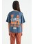 Petrol Ön Arka Baskılı O Yaka Oversize Kısa Kollu Kız Çocuk T-Shirt - 75127 8