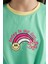 Su Yeşili Baskı Detaylı O Yaka Çok Renkli Bağlama Detaylı Kız Çocuk T-Shirt - 75113 5
