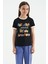 Siyah Renkli Yazı Detaylı O Yaka Rahat Form Kız Çocuk T-Shirt - 75109 1