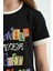 Siyah Renkli Yazı Detaylı O Yaka Rahat Form Kız Çocuk T-Shirt - 75109 5