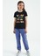 Siyah Renkli Yazı Detaylı O Yaka Rahat Form Kız Çocuk T-Shirt - 75109 6