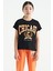 Siyah O Yaka Düşük Omuzlu Rahat Form Kısa Kollu Kız Çocuk T-Shirt - 75128 1