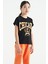 Siyah O Yaka Düşük Omuzlu Rahat Form Kısa Kollu Kız Çocuk T-Shirt - 75128 7